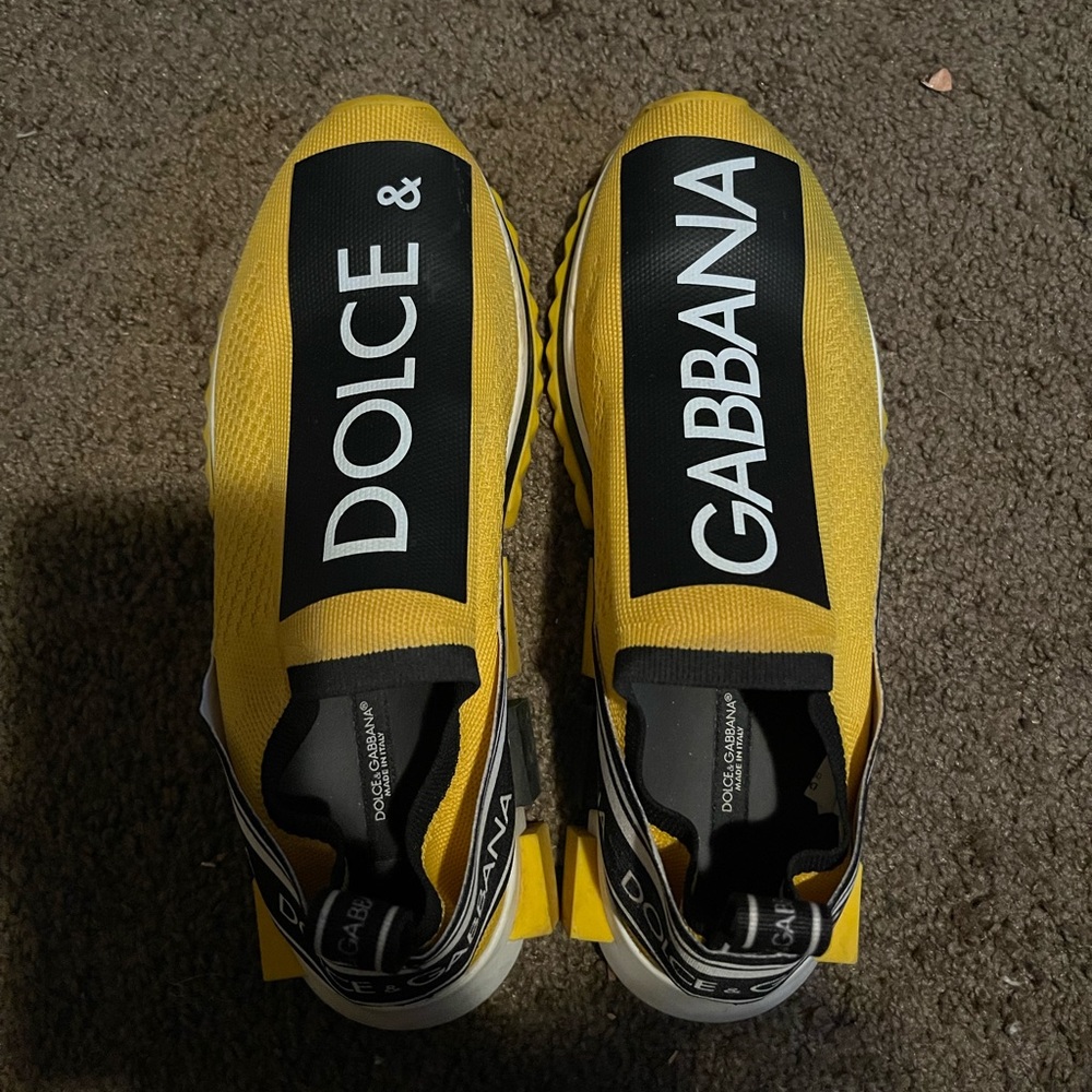 8-8.5 Dolce & Gabbana Yellow Black Logo Slip-On Sneakers